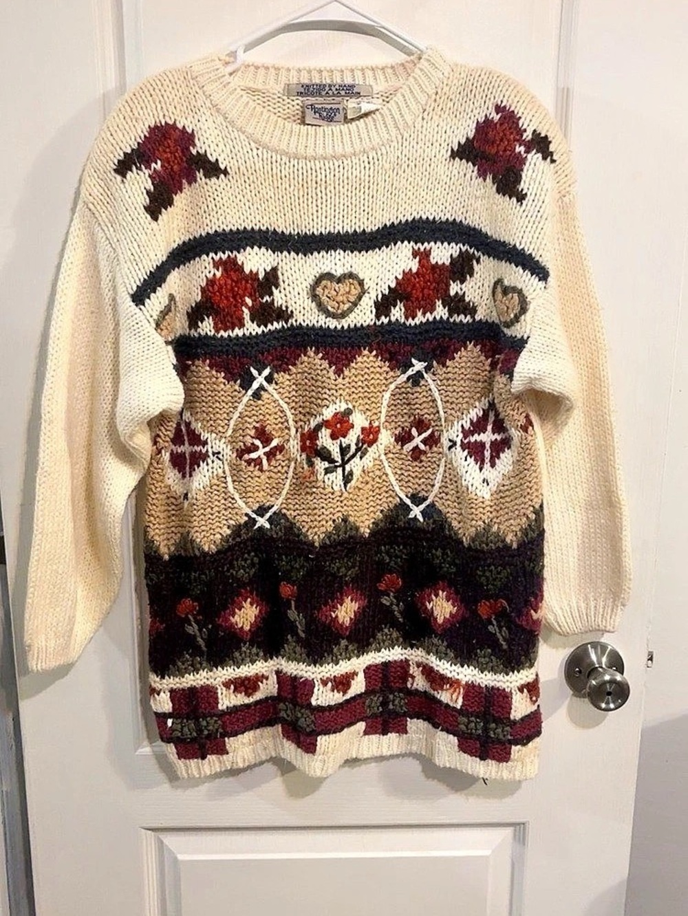 Huntington Ridge Vintage Grannycore Hand-Knit Fair Isle Sweater Size Medium